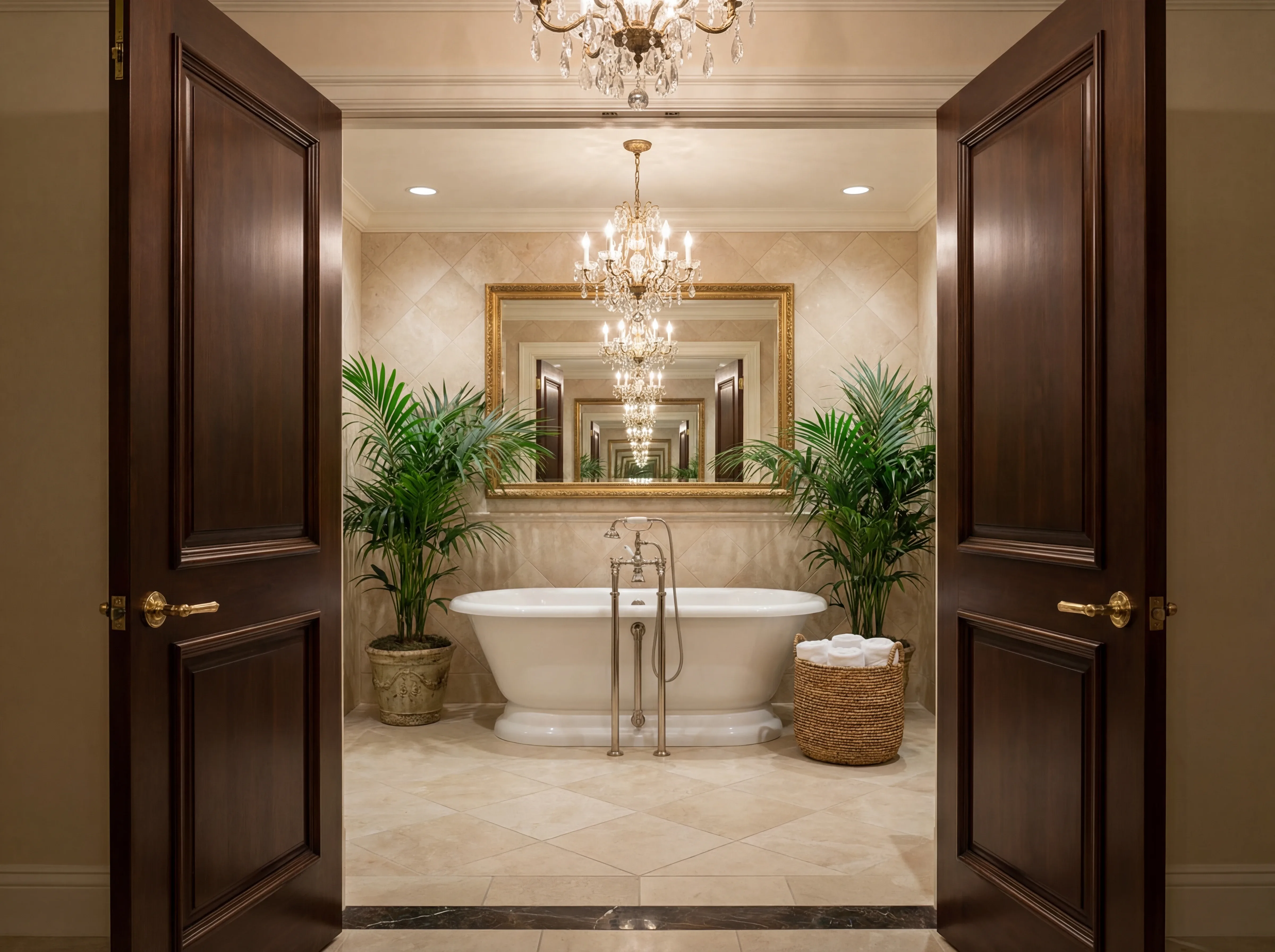 Luxury bathroom interior with ornate details