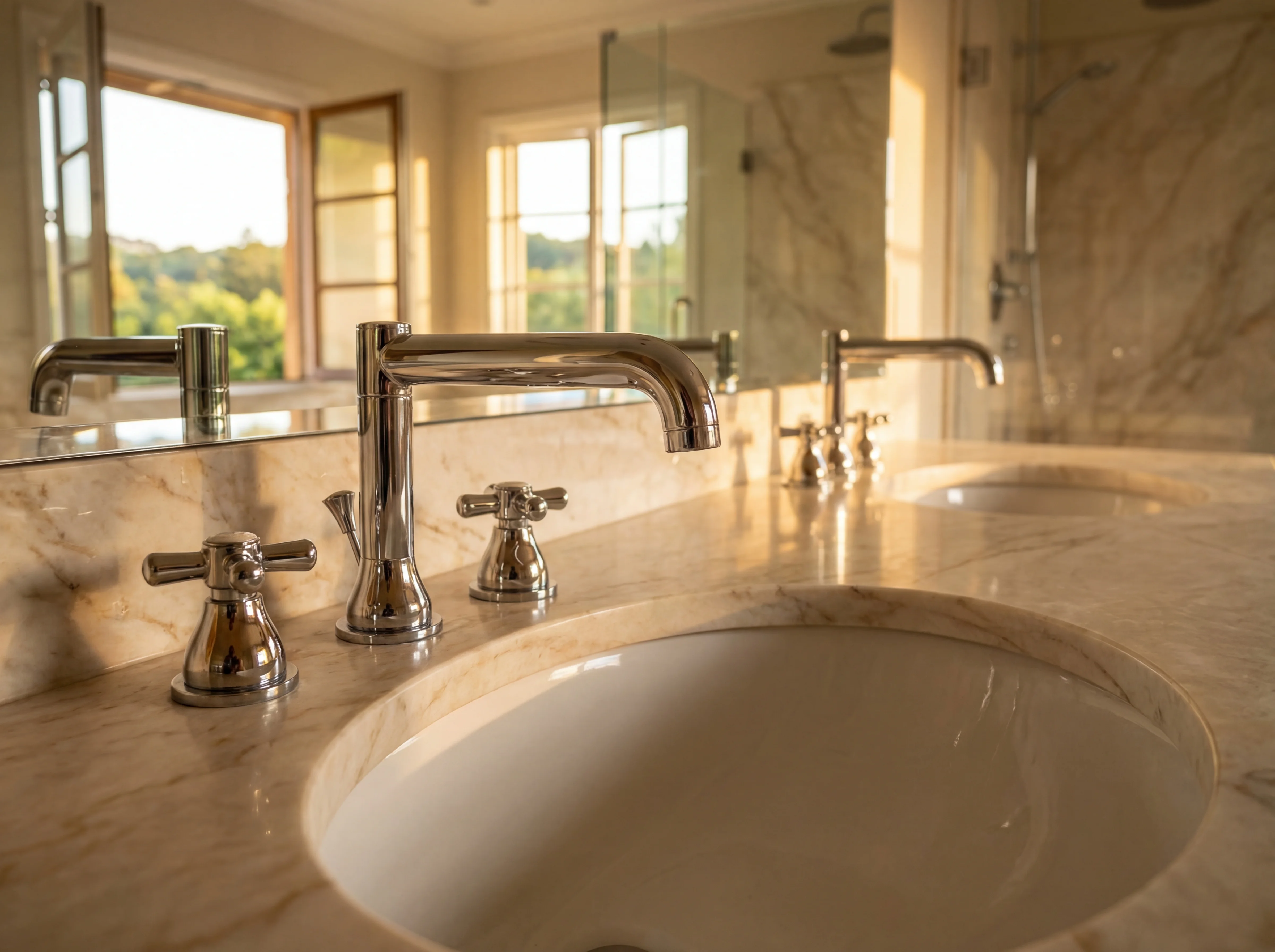 Double vanity with twin sinks